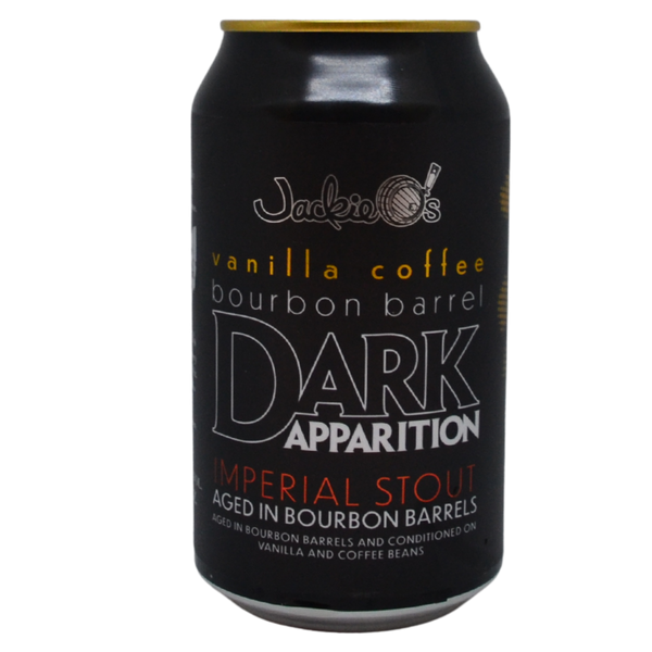 Jackie O's - Vanilla Coffee Bourbon Barrel Dark Apparation (2025) – barrel aged stout van Jackie O's, blik 35,5 cl