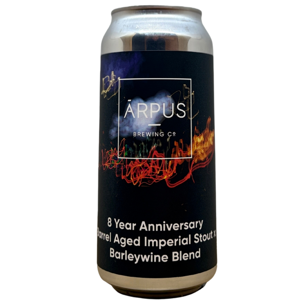 Arpus - 8 Year Anniversary Barrel Aged Imperial Stout X Barleywine Blend – barrel aged stout van Arpus, blik 44 cl