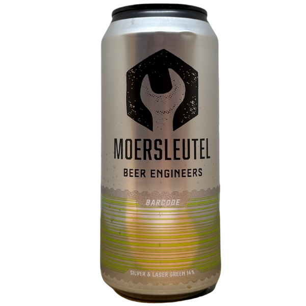 Moersleutel - Barcode: Silver & Laser Green – barrel aged stout van Moersleutel, blik 44 cl